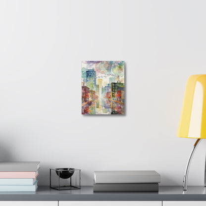 Cityscape Watercolor Stretched Canvas Wall Art — Dreamy Urban Skyline