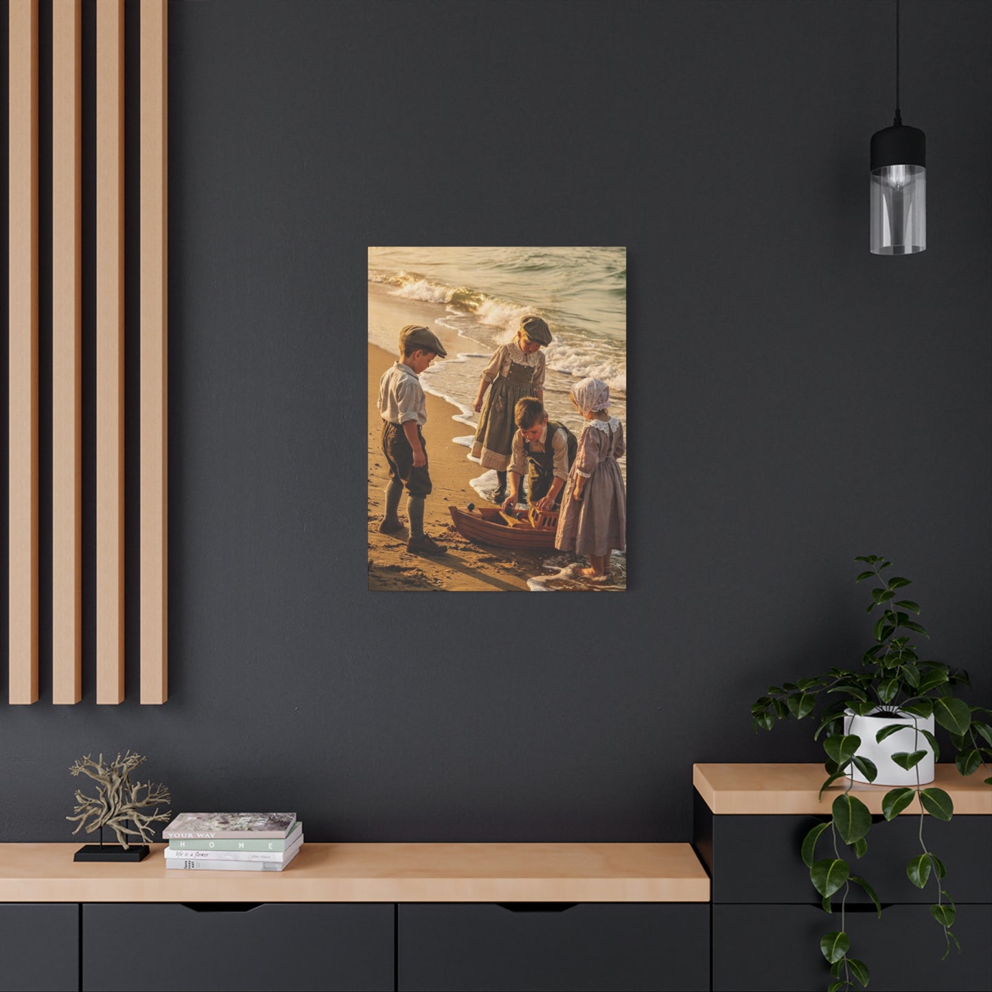 Vintage Children at the Beach Matte Canvas Wall Art (Stretched 1.25")