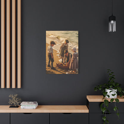 Vintage Children at the Beach Matte Canvas Wall Art (Stretched 1.25")