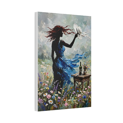 Canvas Wall Art – 'Windy Day' Woman in Blue Dress Painting (Stretched Canvas)