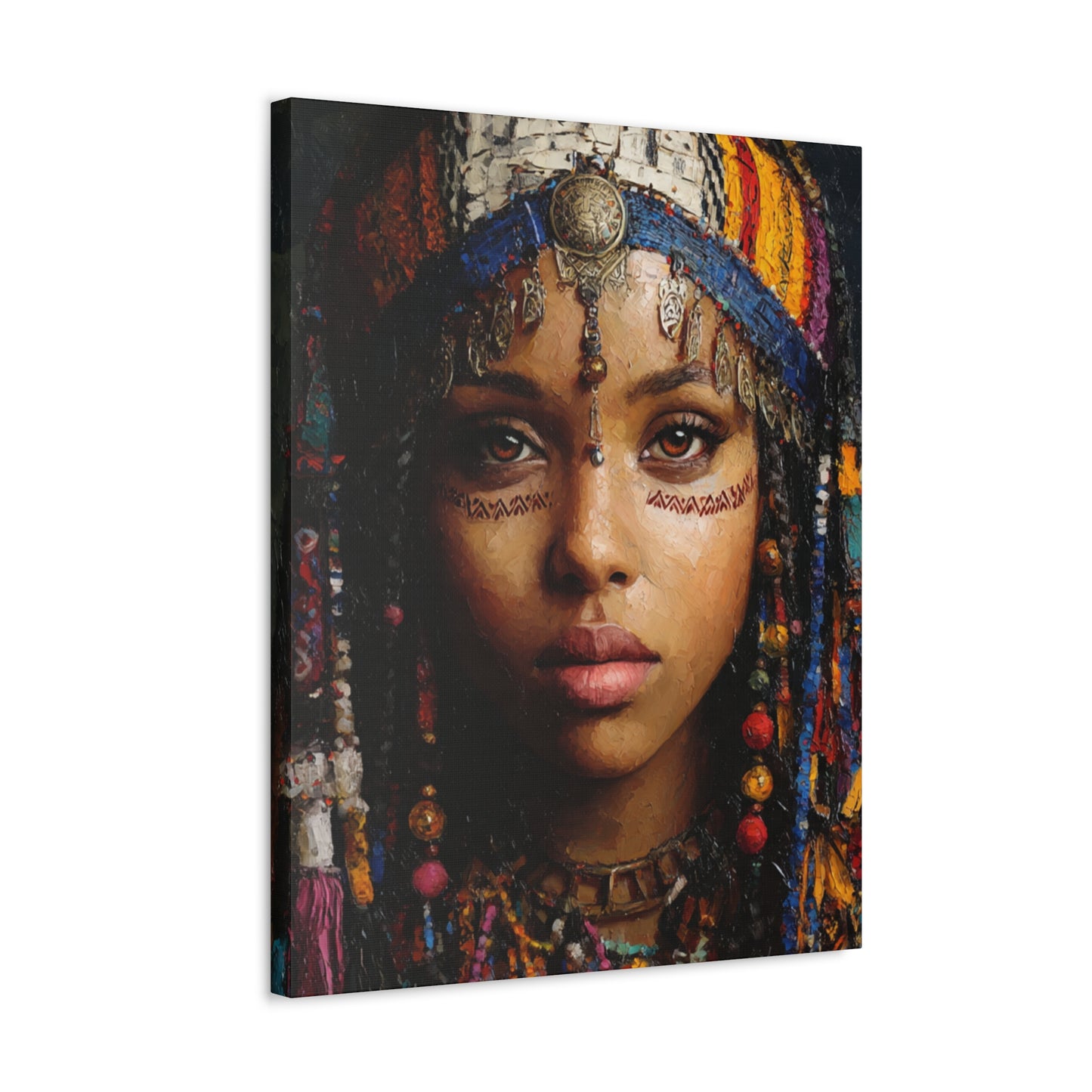Boho Desert Princess Stretched Canvas Wall Art — Ethereal Tribal Portrait