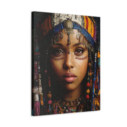 Boho Desert Princess Stretched Canvas Wall Art — Ethereal Tribal Portrait