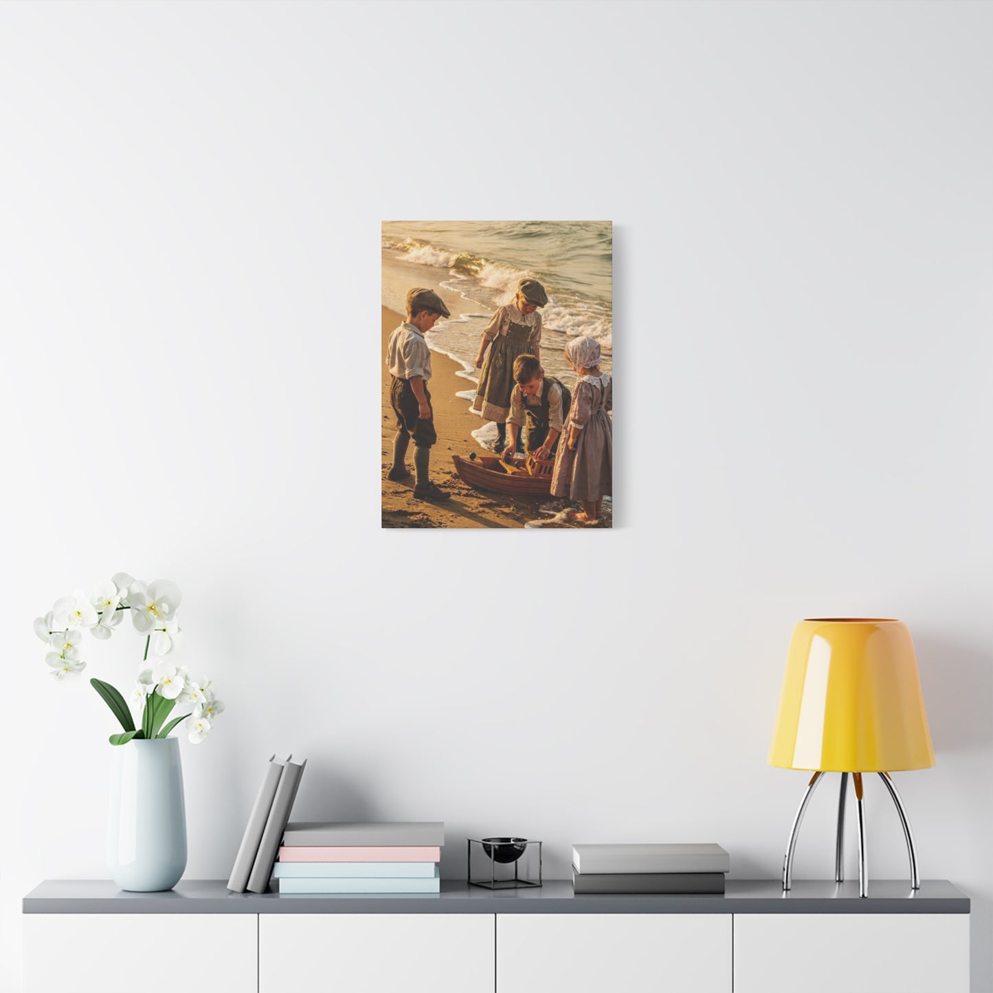 Vintage Children at the Beach Matte Canvas Wall Art (Stretched 1.25")