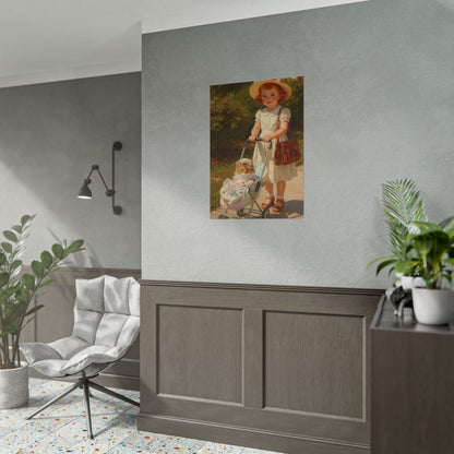 Vintage Girl with Stroller Rolled Poster – Charming Nursery Wall Art