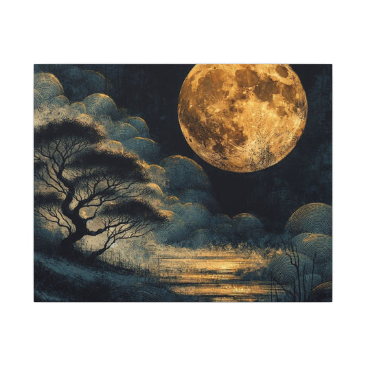 Golden Moonlit Lake Matte Canvas