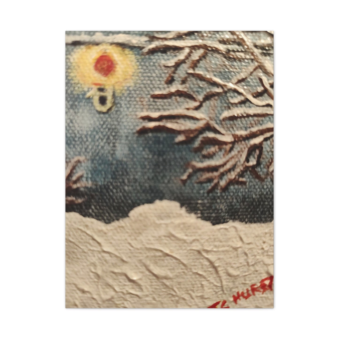 Winter Night Canvas Art – Stretched 0.75" Snowy Tree & Lantern Wall Print