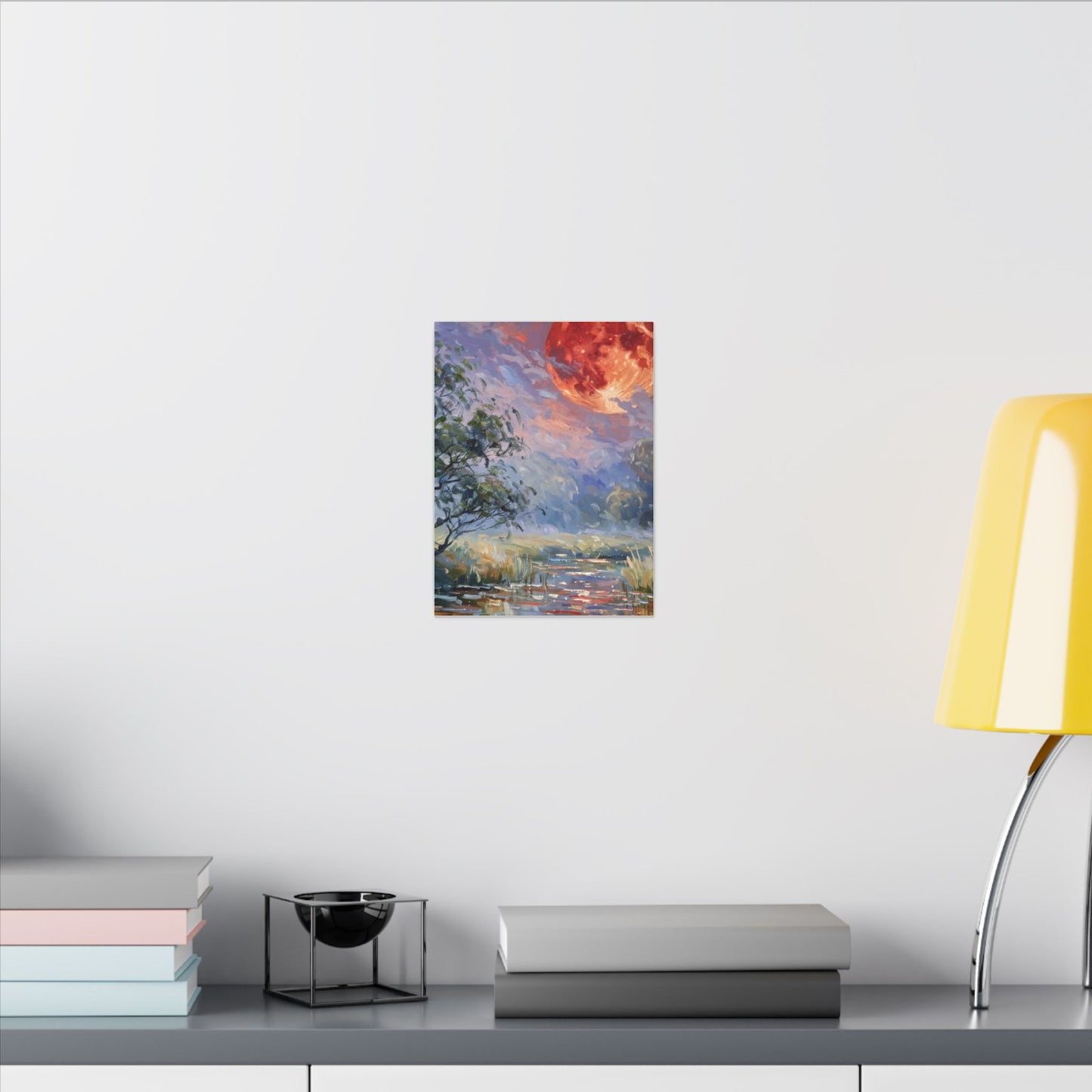 Red Moon Lake Matte Canvas Print — Stretched Wall Art