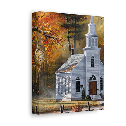 Autumn Chapel Stretched Canvas – Fall Church Wall Art
