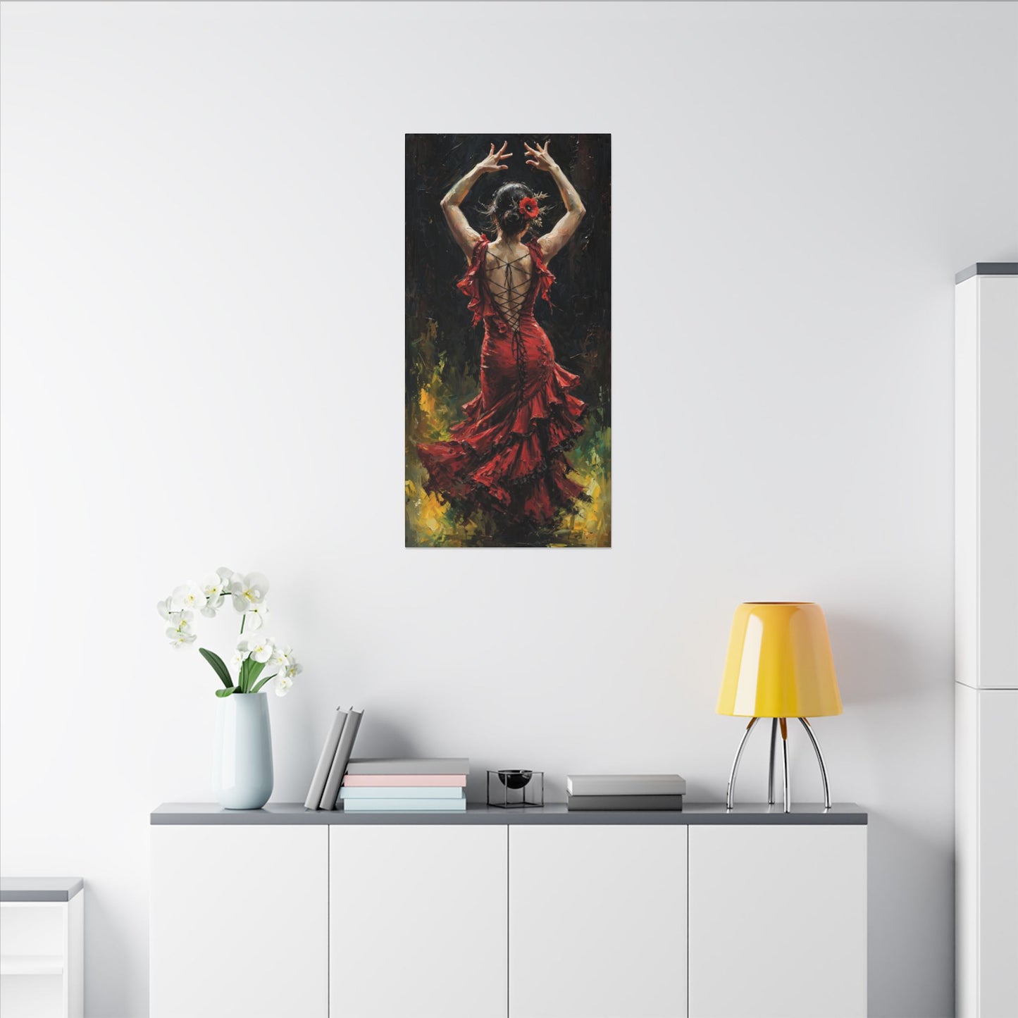 Flamenco Dancer Matte Canvas Wall Art — Stretched Red Dress Painting