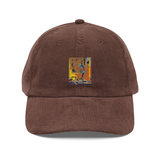 Corduroy Embroidered Cap — Vintage Abstract Patch Hat