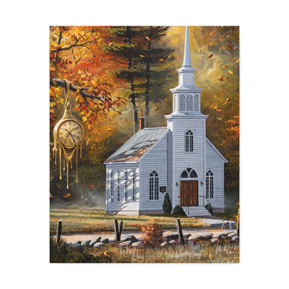 Autumn Chapel Stretched Canvas – Fall Church Wall Art