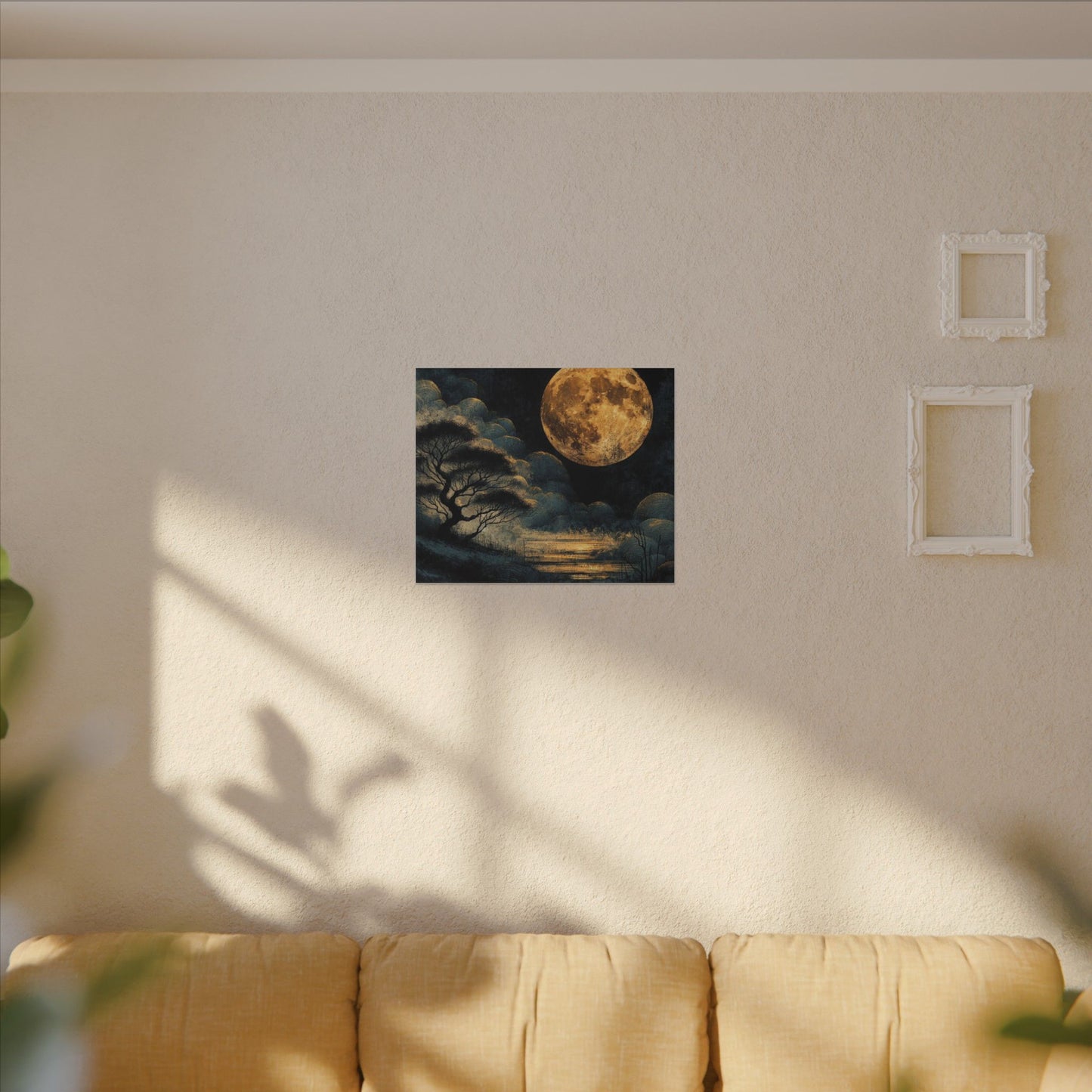 Golden Moonlit Lake Matte Canvas