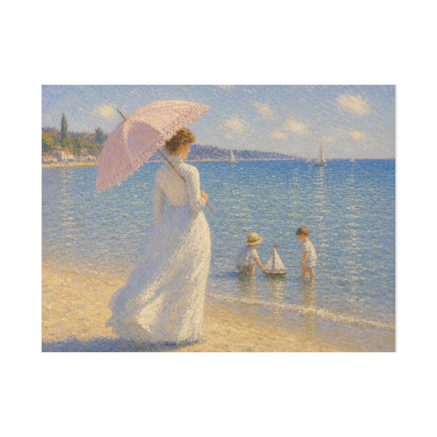 Coastal Impressionist Canvas – Woman with Parasol Beach Wall Art