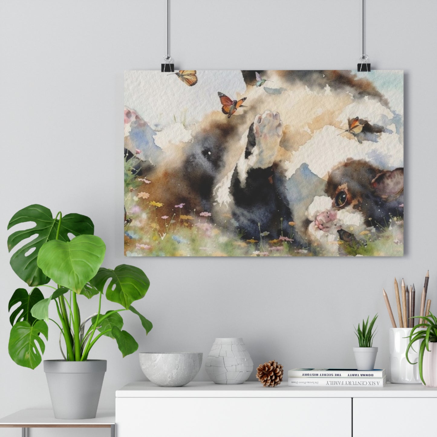 Giclée Art Print — Watercolor Kitten & Butterflies Illustration