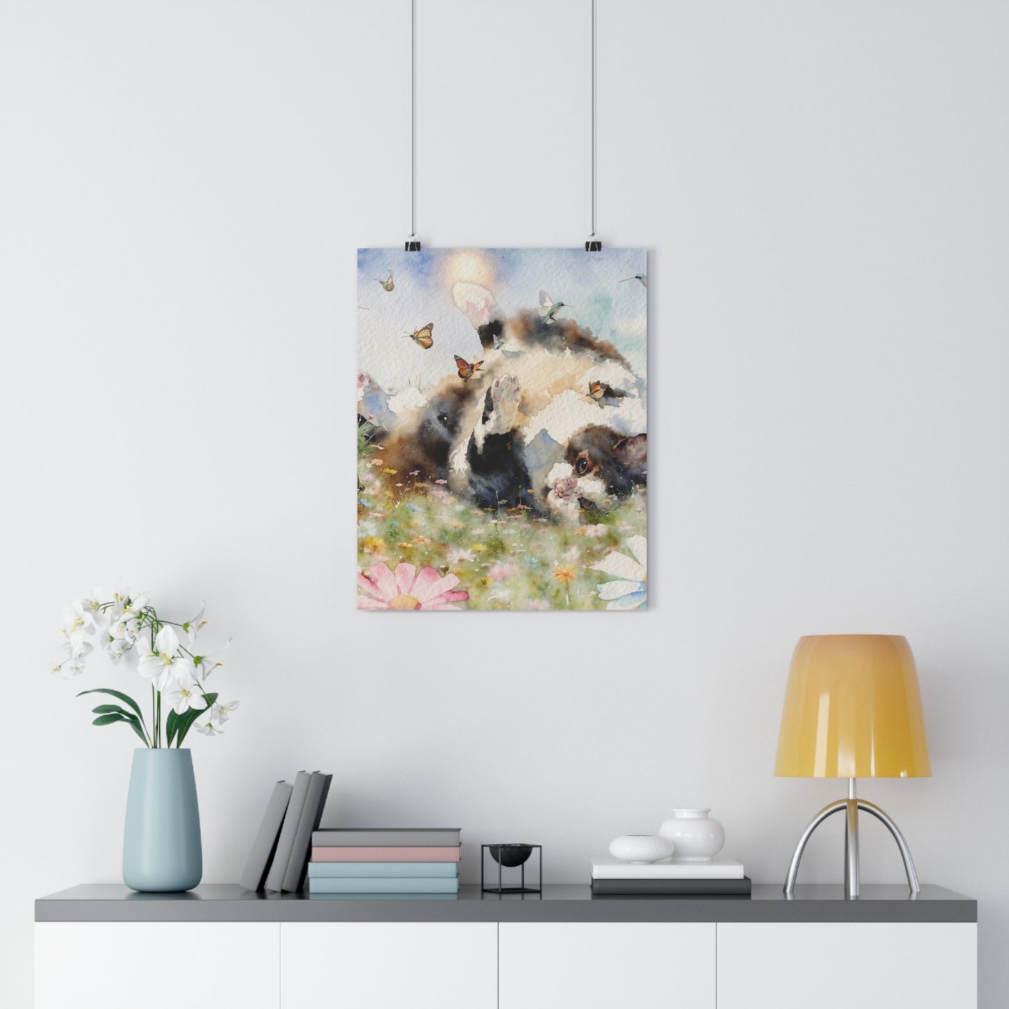 Giclée Art Print — Watercolor Kitten & Butterflies Illustration