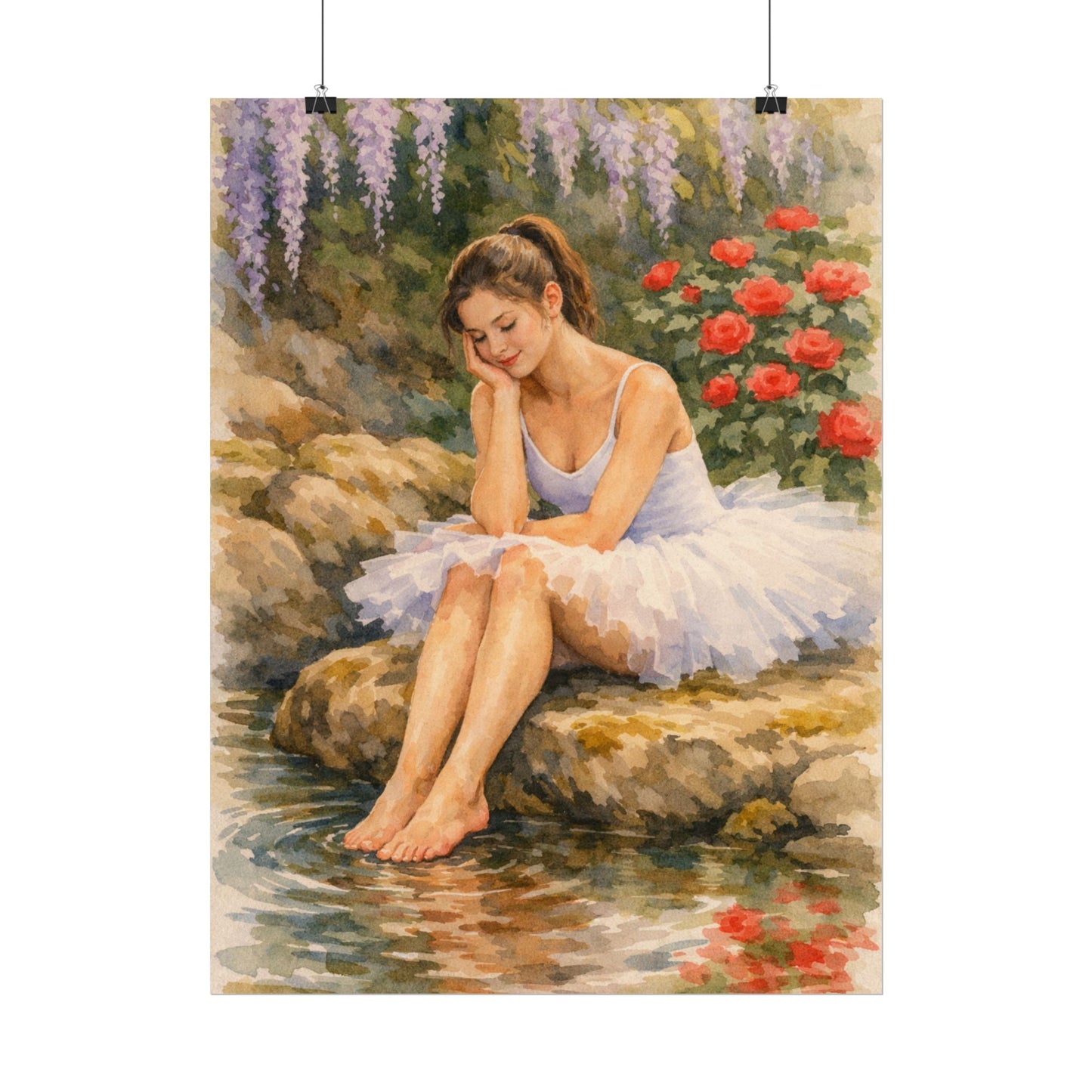 Ballerina by the Pond Watercolor Poster — Matte Textured Art Print