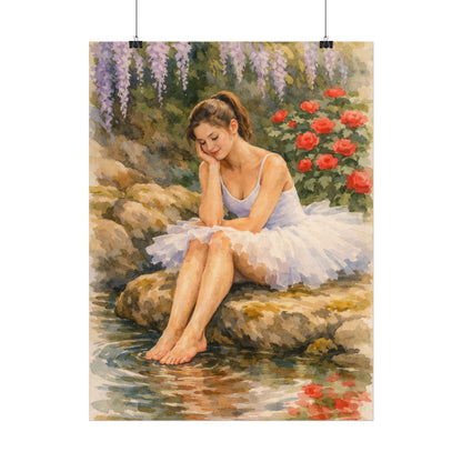 Ballerina by the Pond Watercolor Poster — Matte Textured Art Print