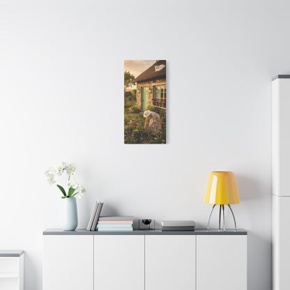Cottage Garden Canvas Print — Woman Tending Flowers Matte Stretched Wall Art