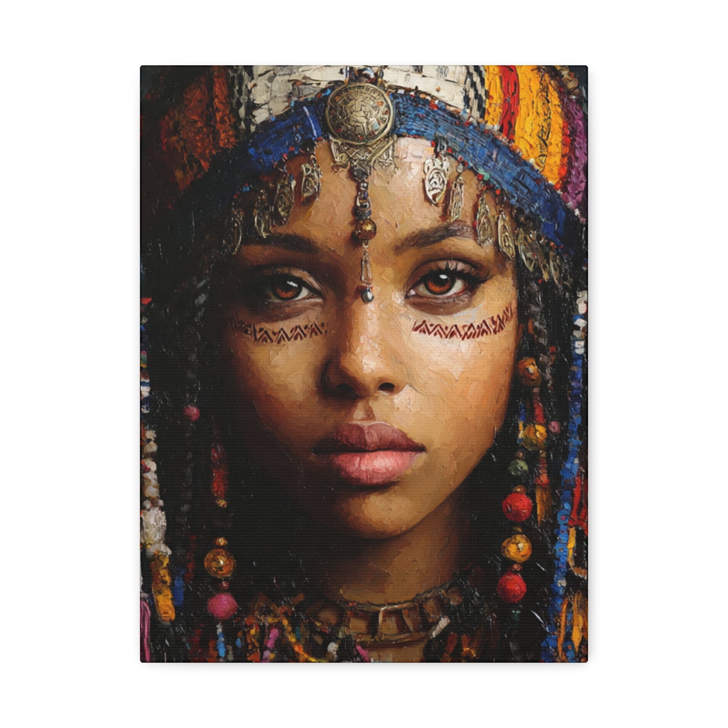 Boho Desert Princess Stretched Canvas Wall Art — Ethereal Tribal Portrait