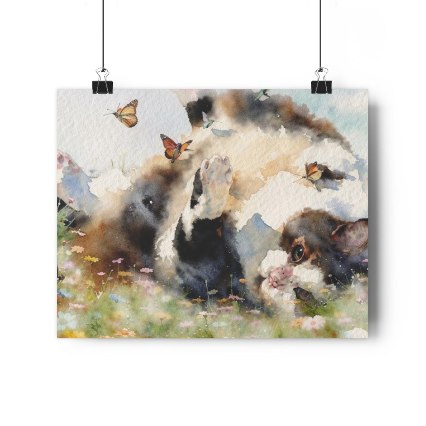 Giclée Art Print — Watercolor Kitten & Butterflies Illustration
