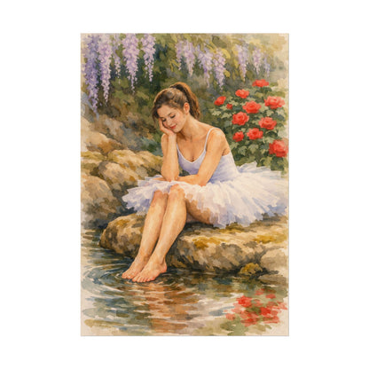 Ballerina by the Pond Watercolor Poster — Matte Textured Art Print