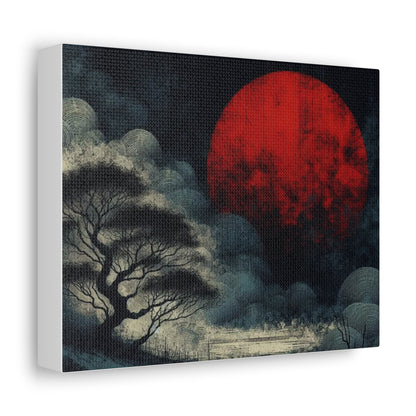 Red Moon Canvas Art — Japanese-Inspired Landscape Stretched Canvas