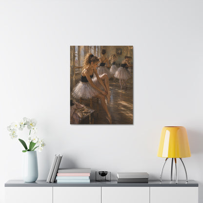 Ballet Dancers Stretched Canvas Art – Elegant Ballerina Rehearsal Wall Decor