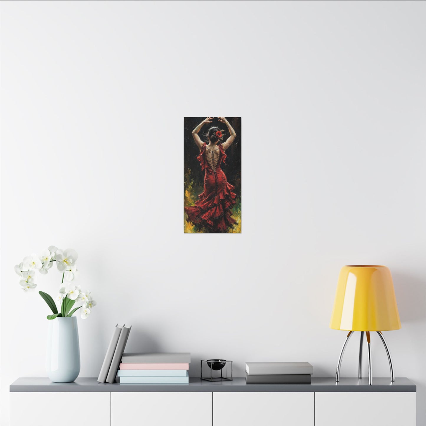 Flamenco Dancer Matte Canvas Wall Art — Stretched Red Dress Painting
