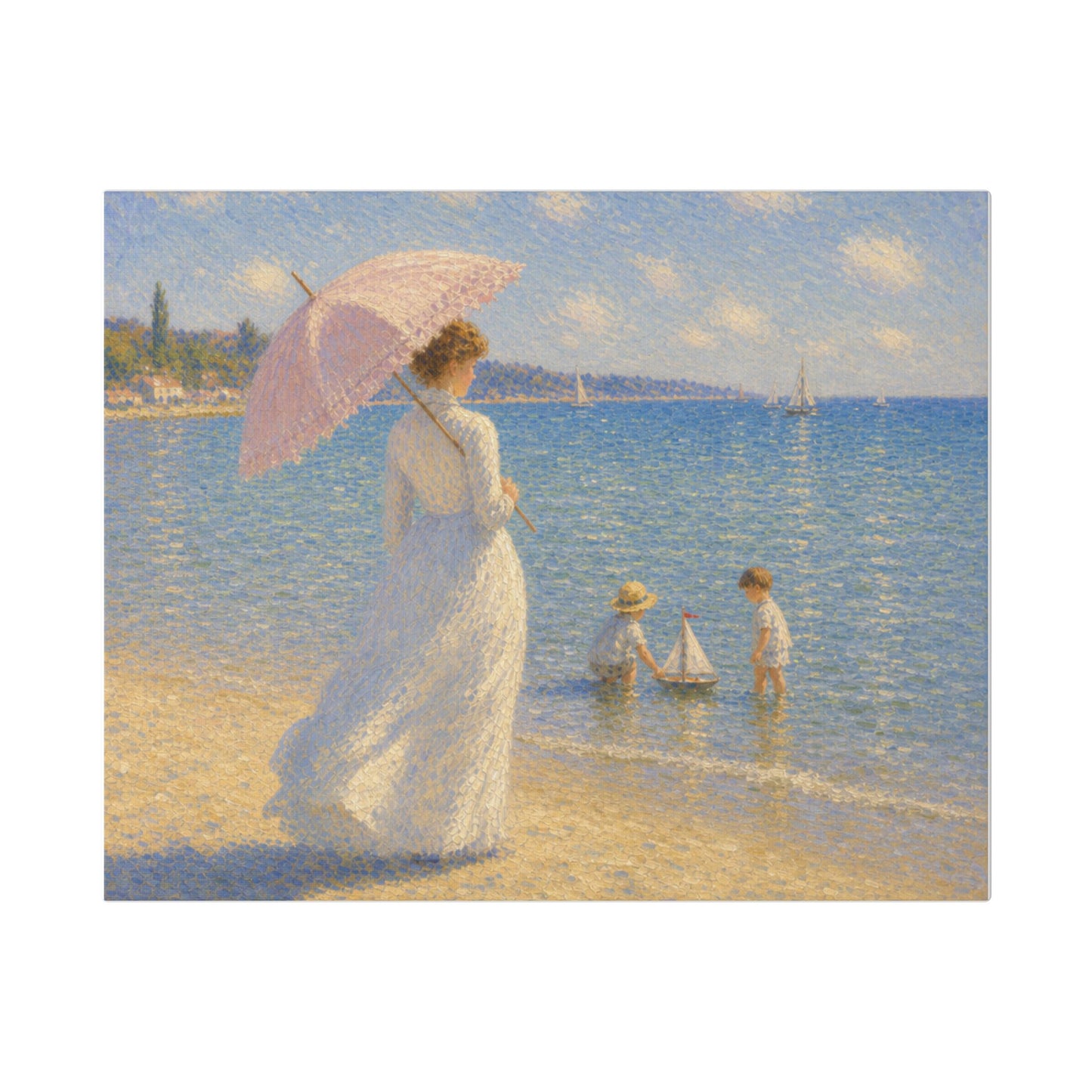 Coastal Impressionist Canvas – Woman with Parasol Beach Wall Art