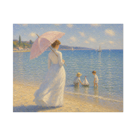 Coastal Impressionist Canvas – Woman with Parasol Beach Wall Art