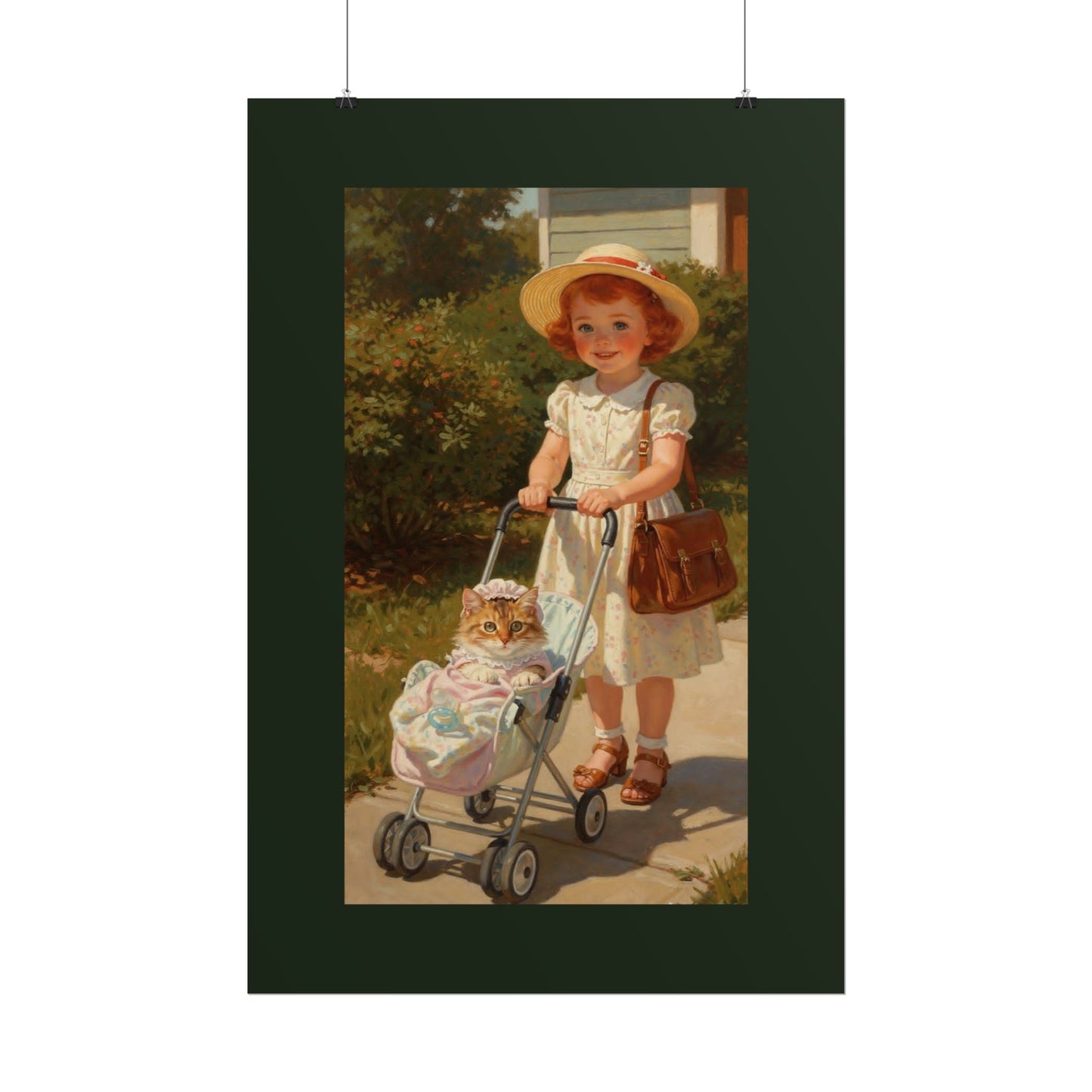 Vintage Girl with Stroller Rolled Poster – Charming Nursery Wall Art