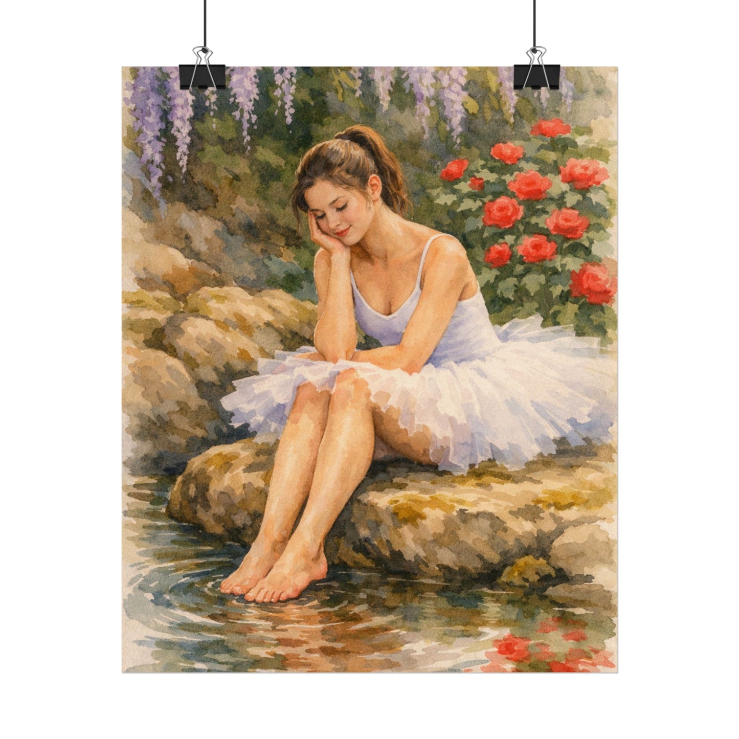 Ballerina by the Pond Watercolor Poster — Matte Textured Art Print