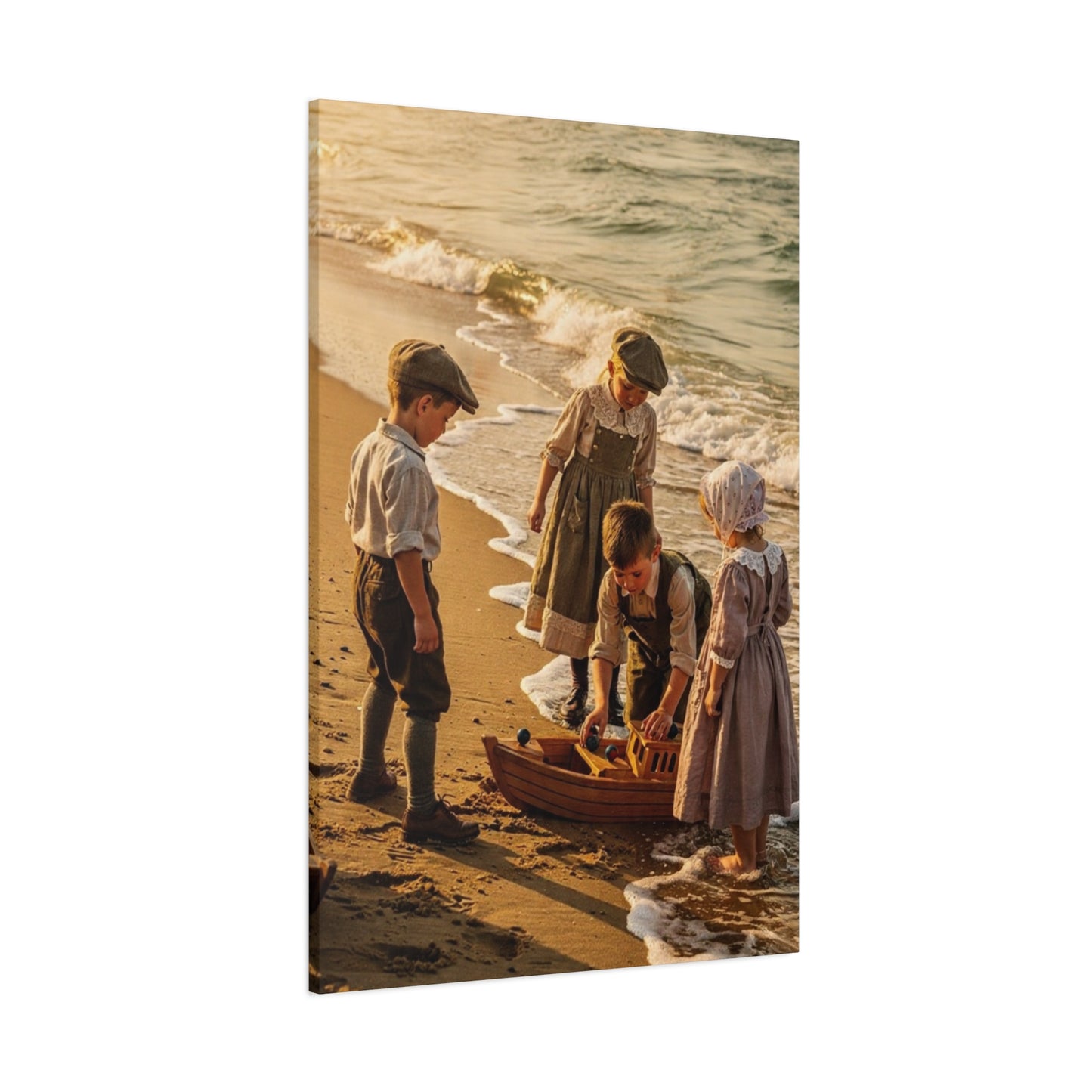 Vintage Children at the Beach Matte Canvas Wall Art (Stretched 1.25")