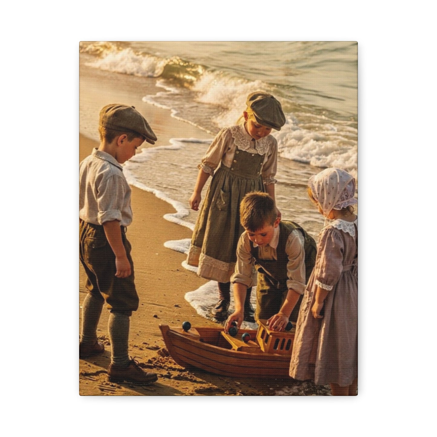 Vintage Children at the Beach Matte Canvas Wall Art (Stretched 1.25")