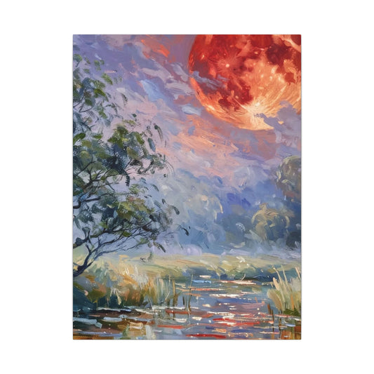 Red Moon Lake Matte Canvas Print — Stretched Wall Art