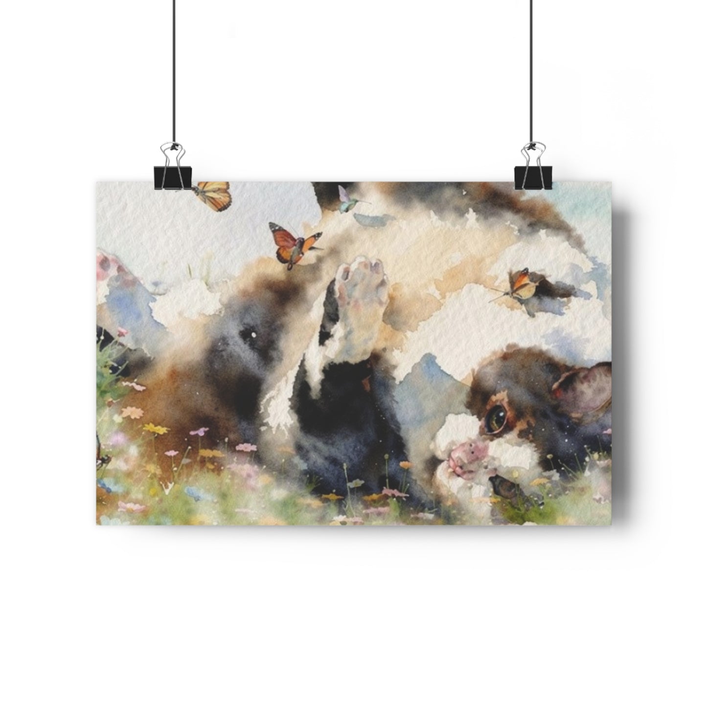 Giclée Art Print — Watercolor Kitten & Butterflies Illustration