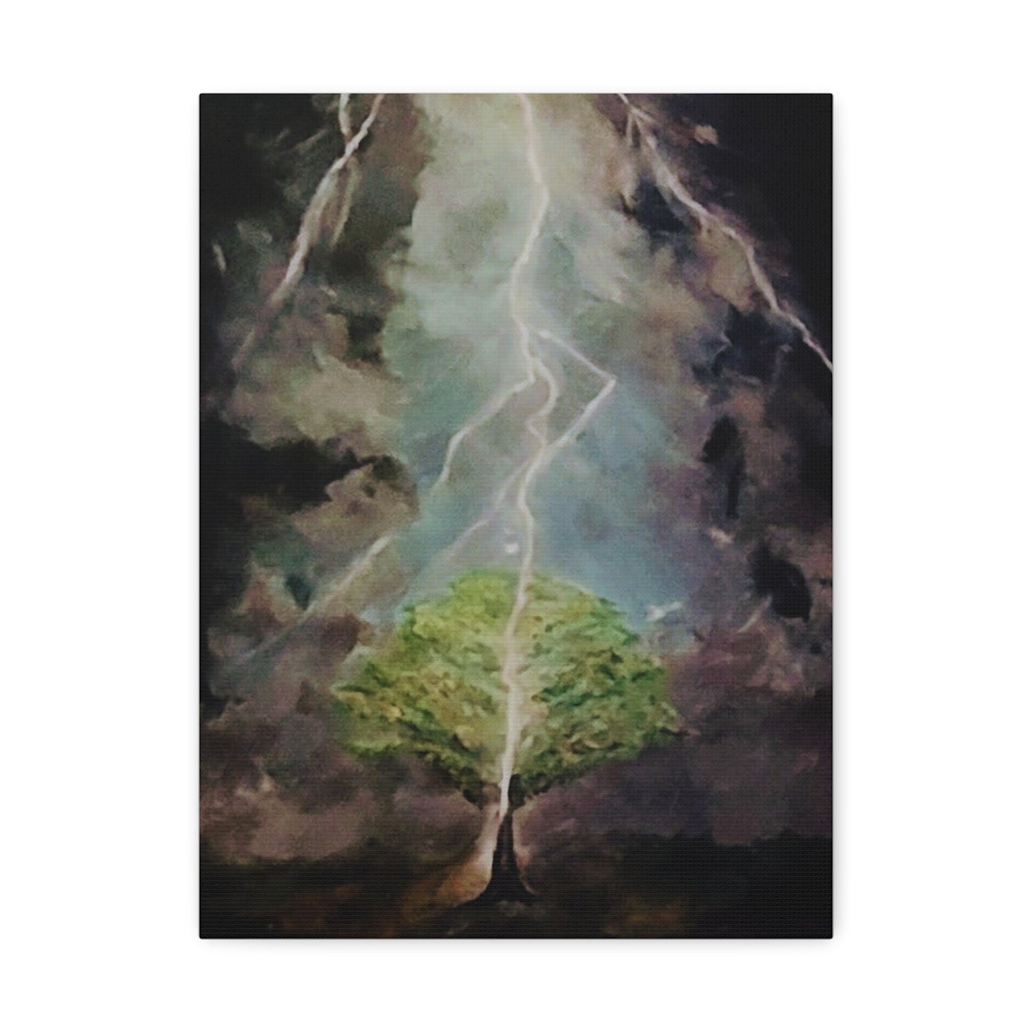 Lightning Tree Canvas Wall Art — Dramatic Storm Landscape Stretched Canvas
