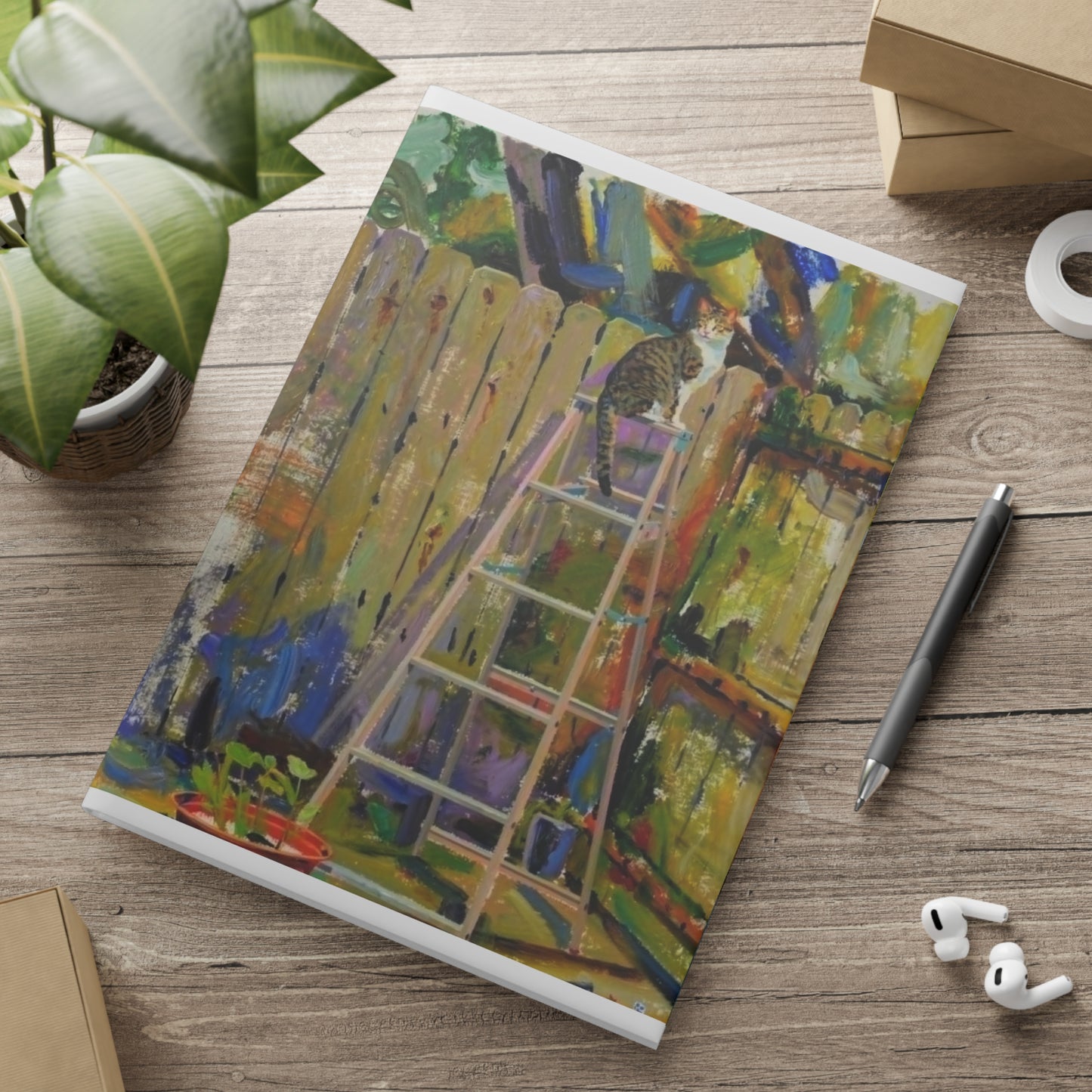 BonBon in the Garden Hardcover Notebook — Illustrated Cozy Cat Art Journal