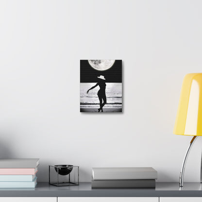Silhouette at Moonlight – Beach Woman Stretched Canvas Wall Art