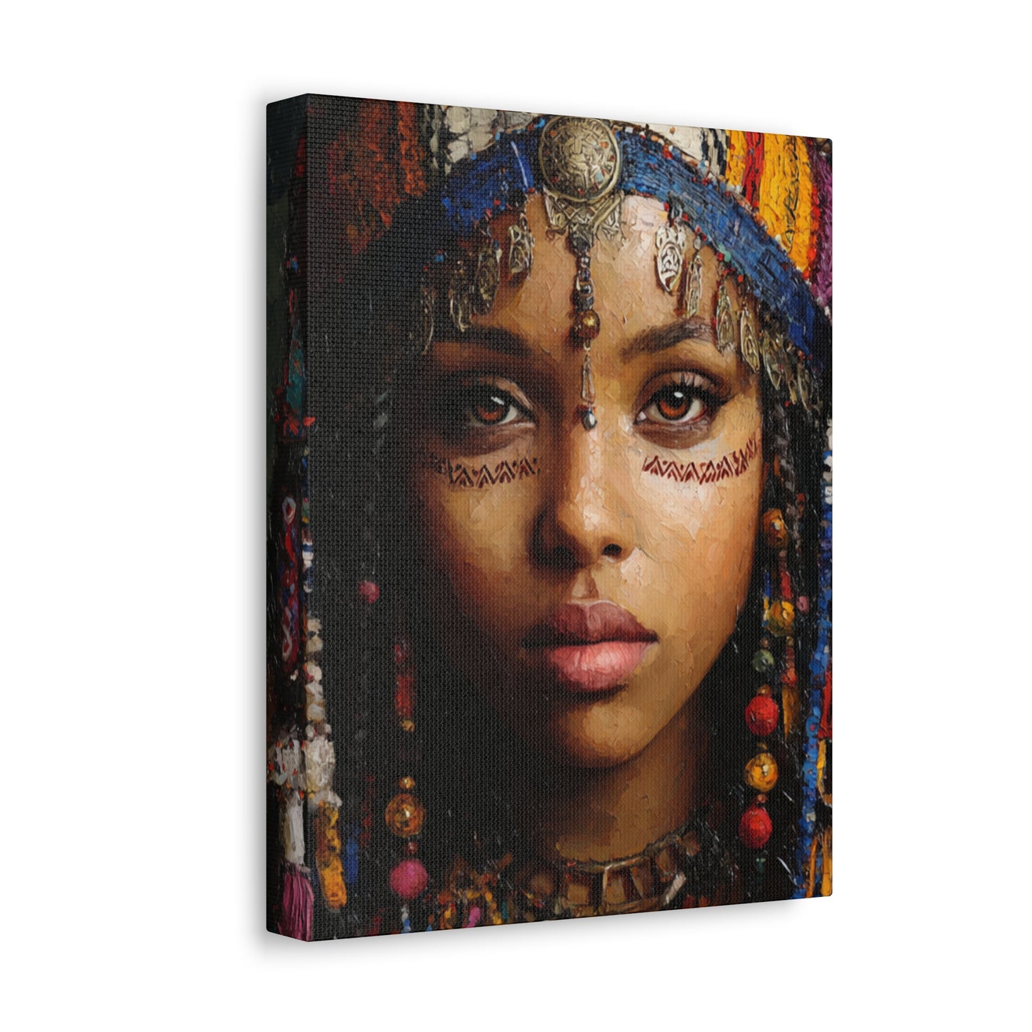 Boho Desert Princess Stretched Canvas Wall Art — Ethereal Tribal Portrait