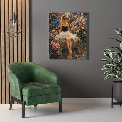 Ballet Girl in Flower Garden — Stretched Canvas Wall Art