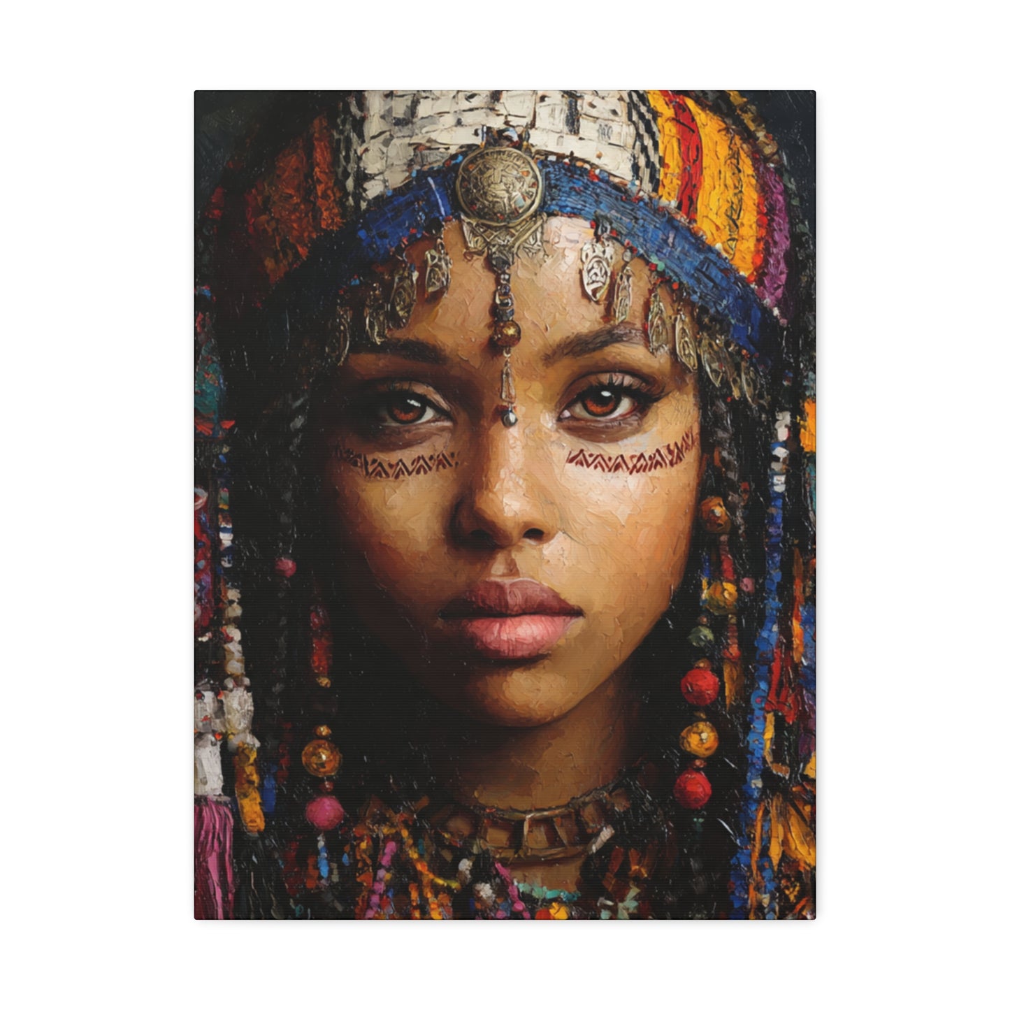 Boho Desert Princess Stretched Canvas Wall Art — Ethereal Tribal Portrait