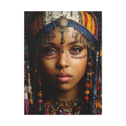 Boho Desert Princess Stretched Canvas Wall Art — Ethereal Tribal Portrait