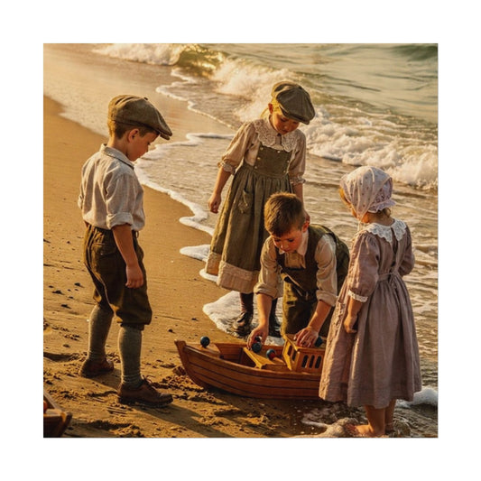 Vintage Beach Kids Watercolor Poster — Nostalgic Seaside Wall Art