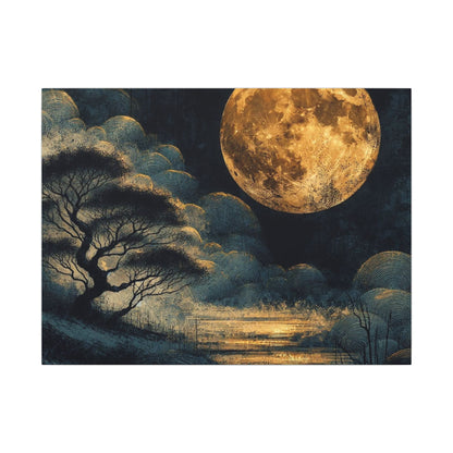 Golden Moonlit Lake Matte Canvas