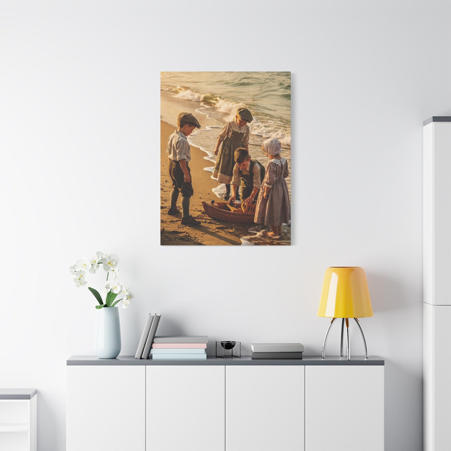Vintage Children at the Beach Matte Canvas Wall Art (Stretched 1.25")