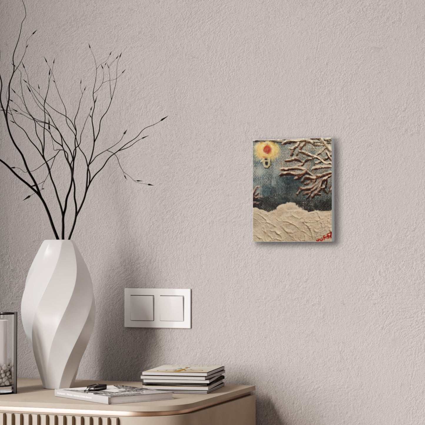Winter Night Canvas Art – Stretched 0.75" Snowy Tree & Lantern Wall Print