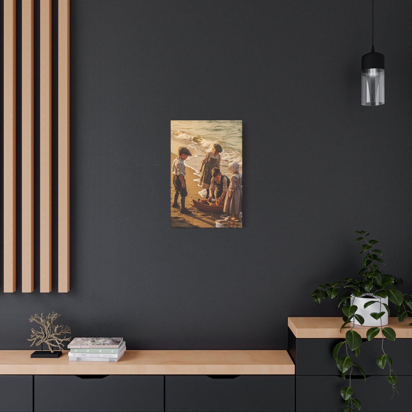 Vintage Children at the Beach Matte Canvas Wall Art (Stretched 1.25")