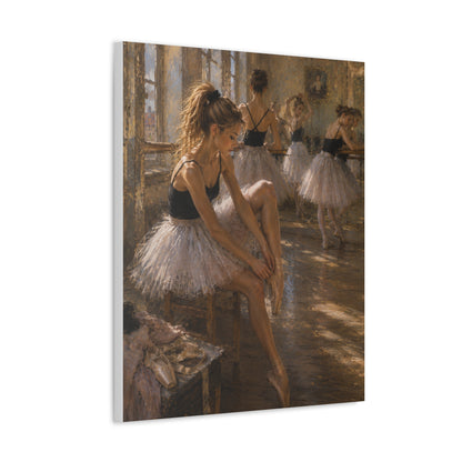 Ballet Dancers Stretched Canvas Art – Elegant Ballerina Rehearsal Wall Decor
