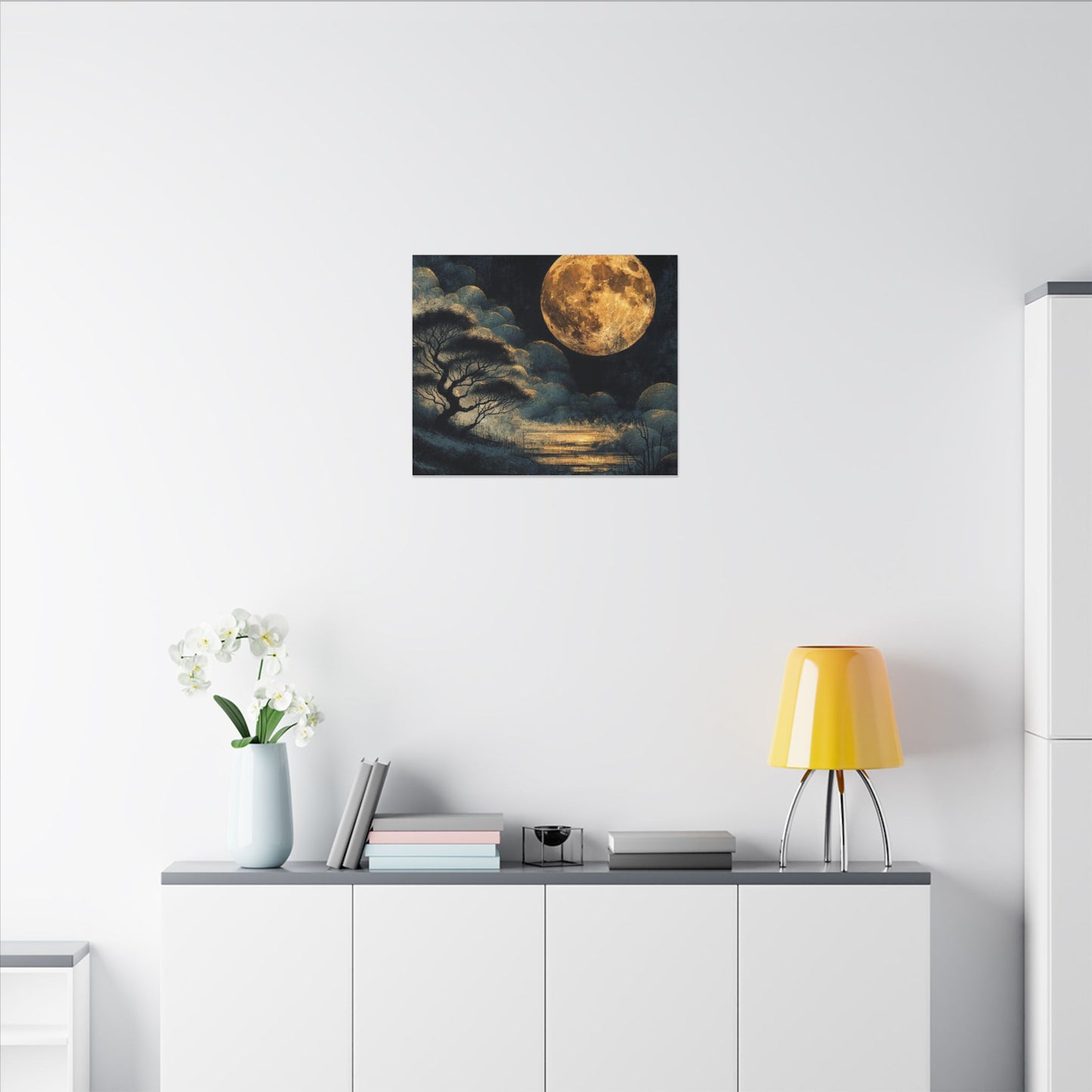 Golden Moonlit Lake Matte Canvas